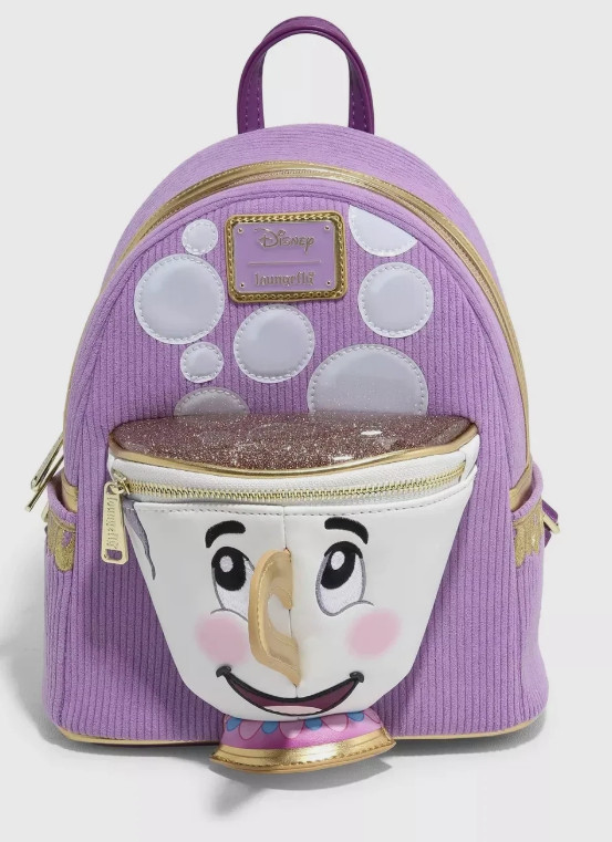 Loungefly Mini Backpack CHIP BEAUTY & THE BEAST Purple White Cup Corduroy