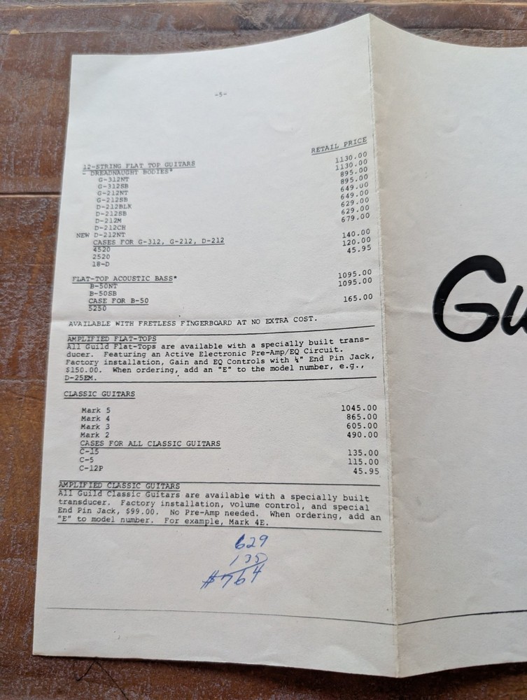 Guild 1983 Guild USA Instruments 2 Sided Price Sheet
