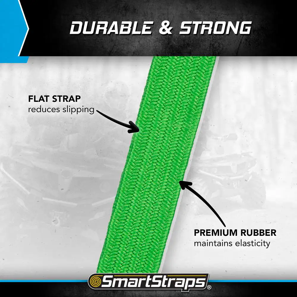 24 In. Green Flat Strap Bungee Cord with Hooks - 2 Pack