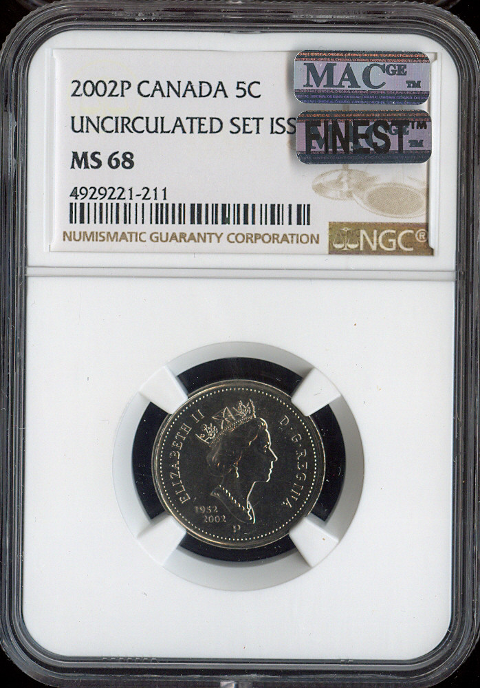 2002 P Canada 5 Cents Test Issue 5C NGC MS68 MAC - Quality