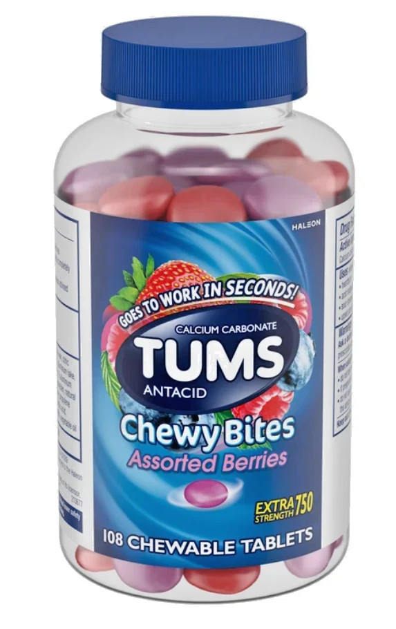 TUMS Antacid Chewy Bites Assorted Berries, 108 Chewable Tablets