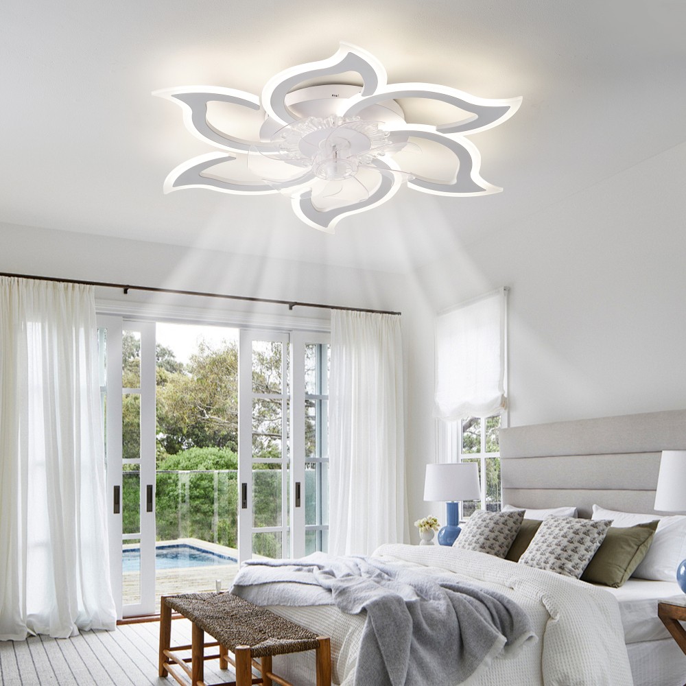 32.6" White Ceiling Fan with Light Kit Remote Adjustable Modern