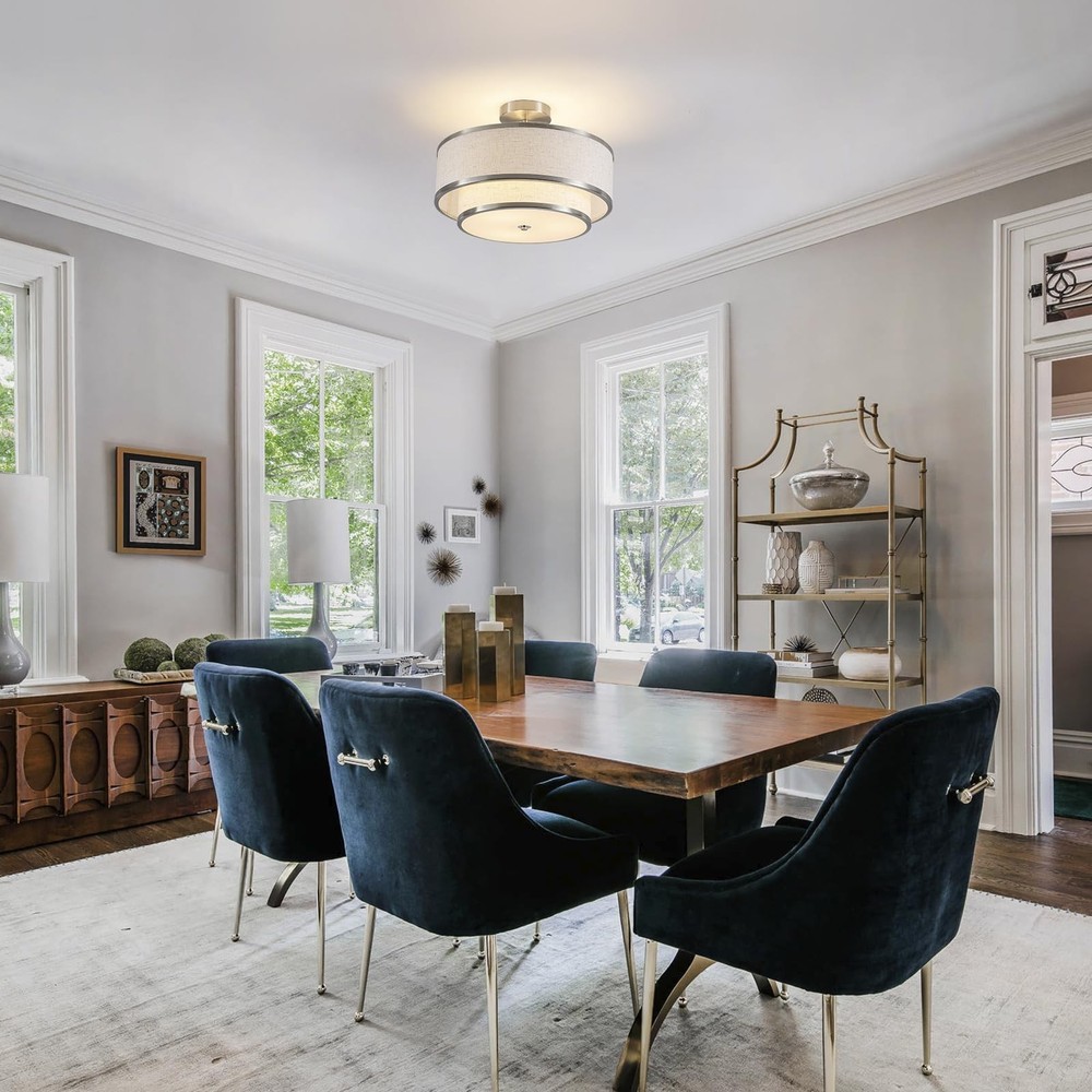 Semi Flush Mount Ceiling Light, 3-Light Double Drum Ceiling Light Fixture wit...