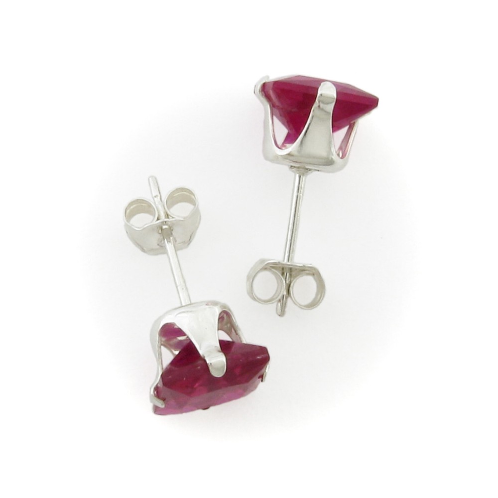 6mm Square Cubic Zirconia Ruby Red Post Stud Earrings in Sterling Silver - NEW!