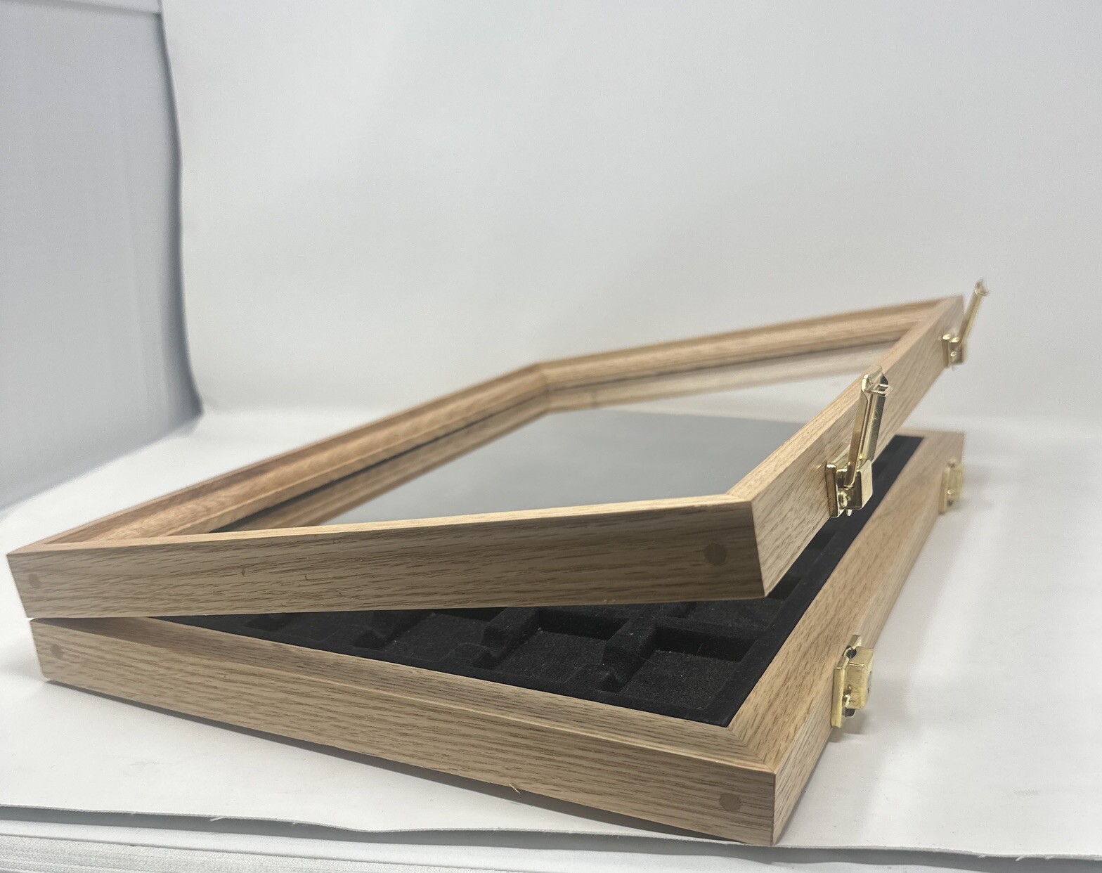 Black Lighter Insert Oak Wood Display Case 12 X 18 X 2 with 30 Black Compartment