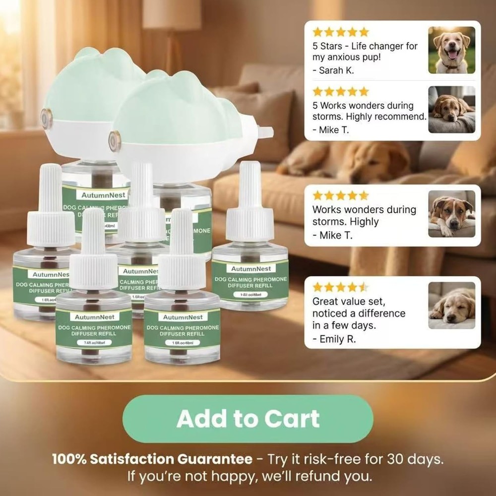 Dog Pheromone Calming Diffuser Kit, Pet Diffuser Kit (2 Plug-in + 4 Packs 48m...