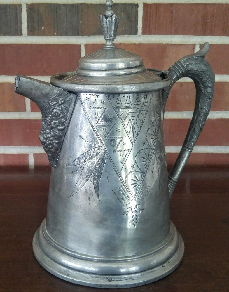 Antique Victorian Ornate Silver Plate Water Pitcher Hinged Lid 17 Unbranded