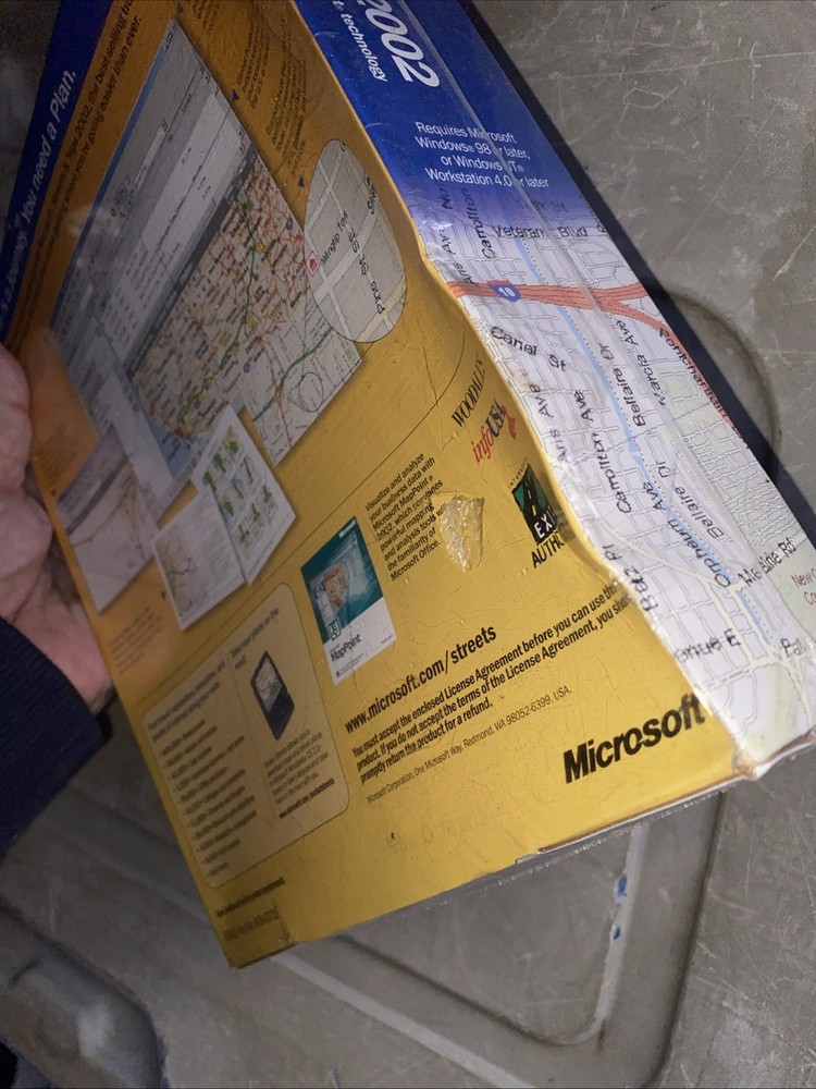 Vintage Microsoft Streets & Trips 2002 PC Software Program Big Box Sealed NOS