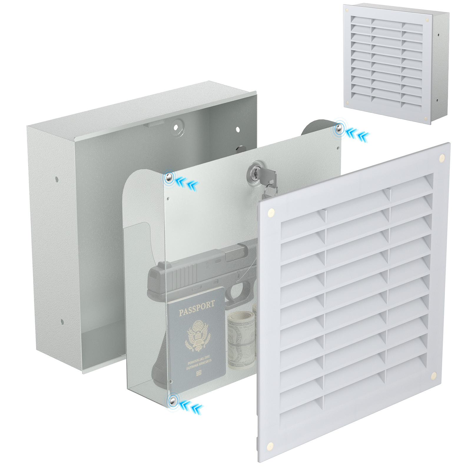 Hidden Wall Safe w/ Air Vent Cover Small Hidden Safe Secret Compartment w/ Lock