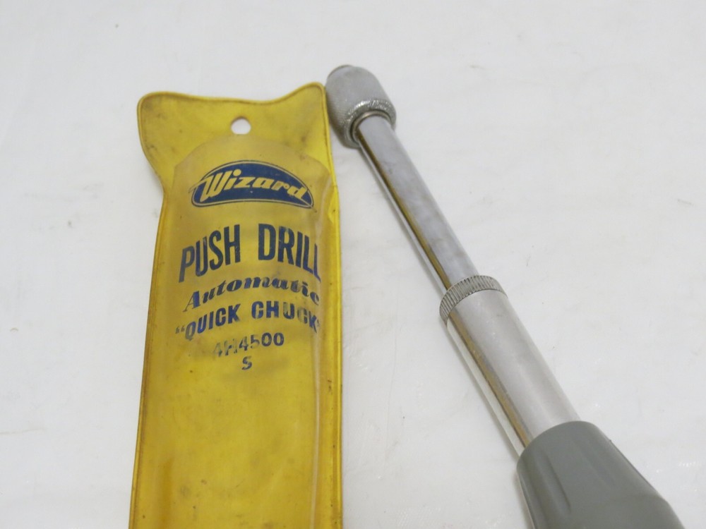 Wizard 4H4500 Push Drill Automatic Quick Chuck w/4 Bits and Original Case Used