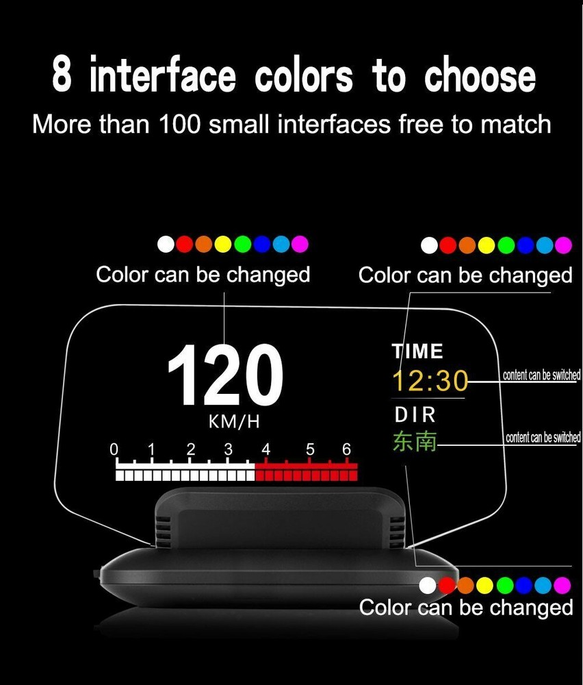 C1 Mirror HUD Head Up Display OBD2 GPS Navigation Speedometer Overspeed Warning