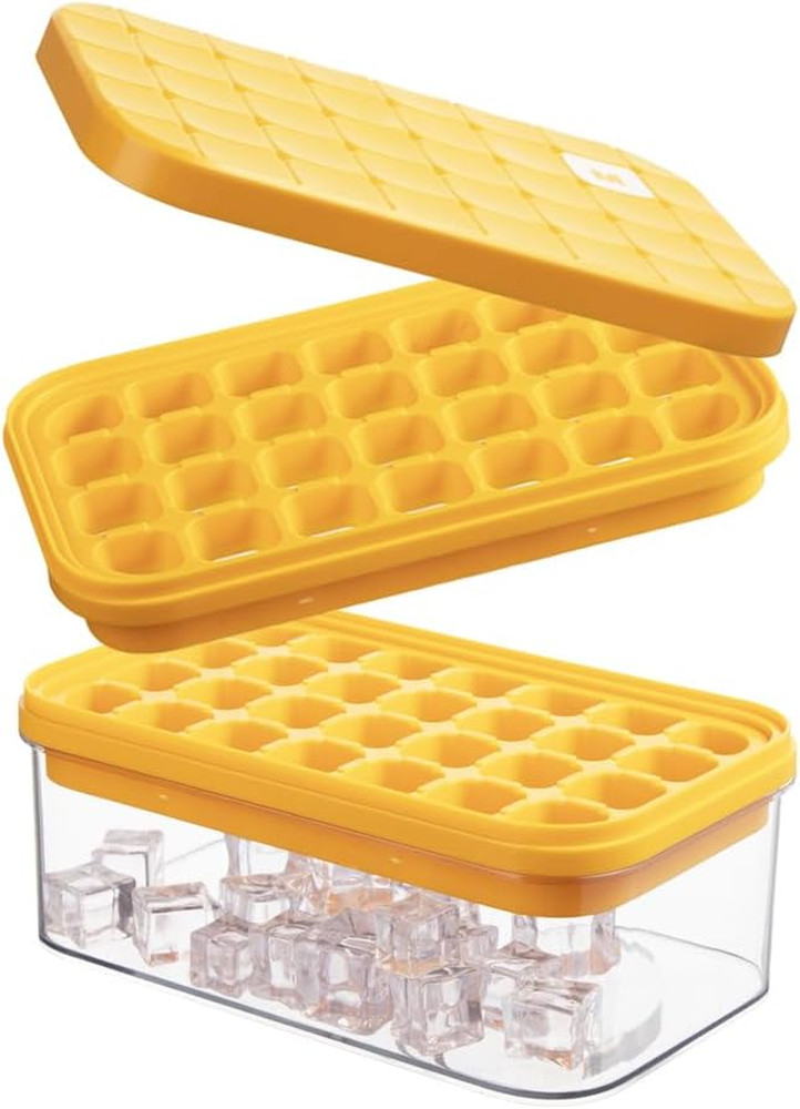 Ice Cube Tray with Lid&Bin, Ice Cube Mold with 56 Cubes, Stackable Ice Trays for