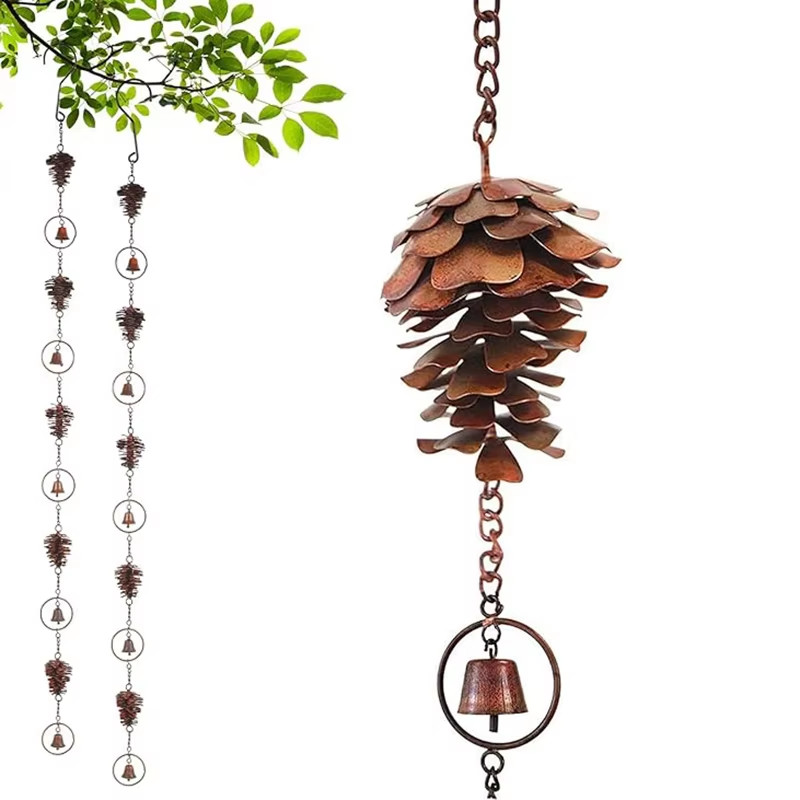 Rain Chain 3.6ft Antique Bronze Pinecone & Bell Rain Chain Gutter Eaves Drainage