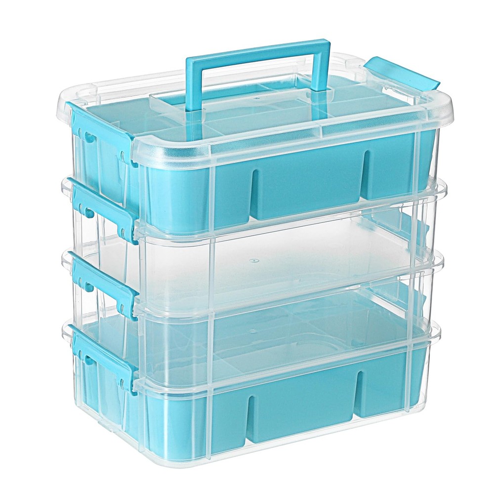 4-Tiers Stack Carry Storage With 2 Divided Tray, Transparent Stackable Storag...