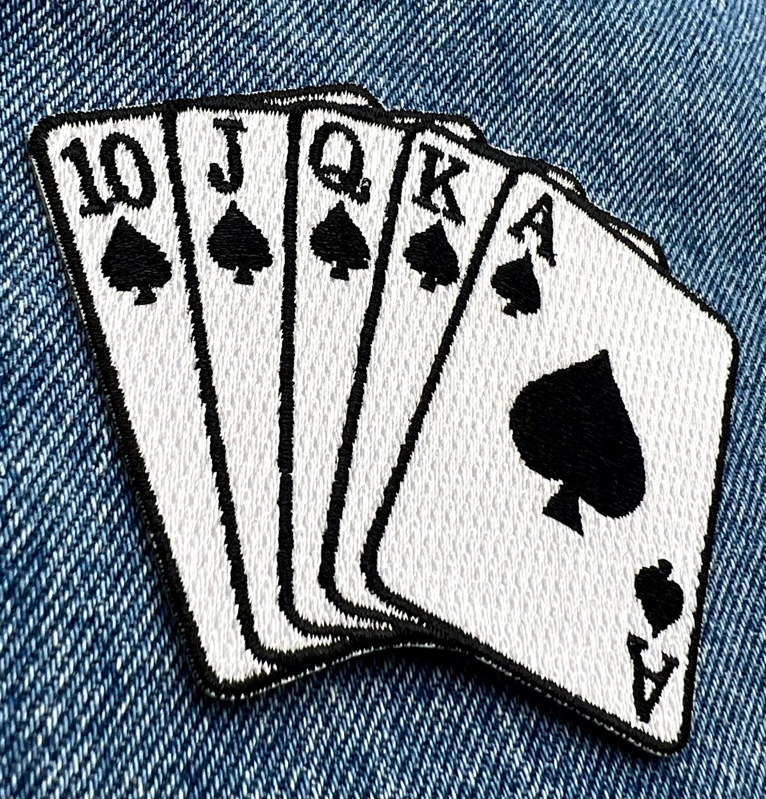 ROYAL FLUSH iron-on PATCH ACE SPADES LAS VEGAS embroidered POKER GAMBLING EMBLEM