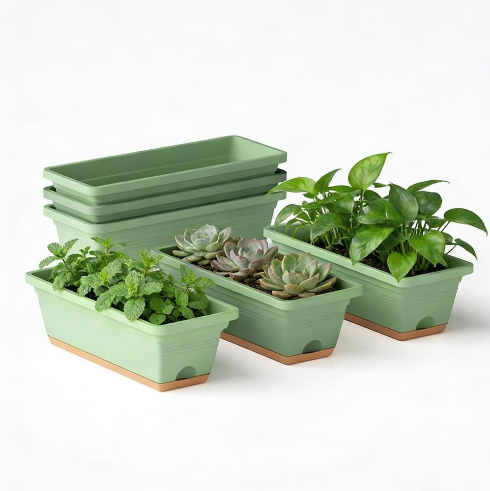 Window Box Planter 6 Pack Plastic Vegetable Flower Window Planters Boxes 16