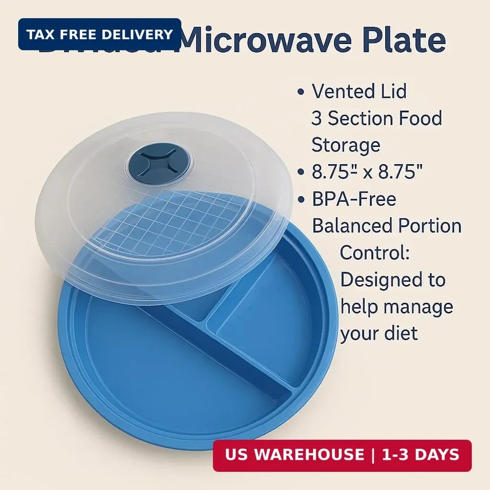 4-Pack Divided Microwave Plates with Vented Lids - BPA-Free, Stackable Meal Prep