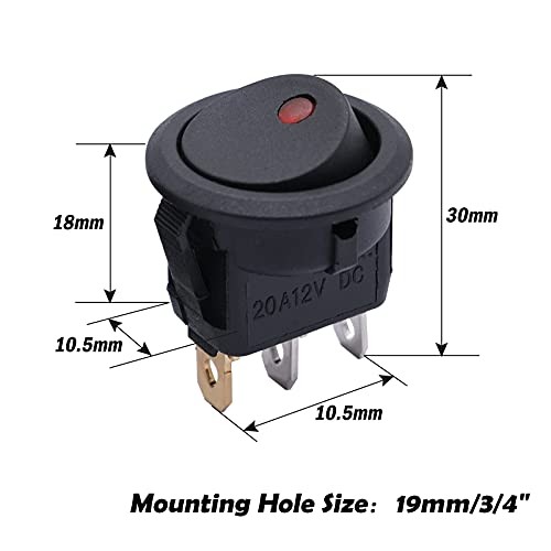 12pcs 12V Lighted Round Rocker Switch Toggle Switch LED SPST On-Off Switch Red