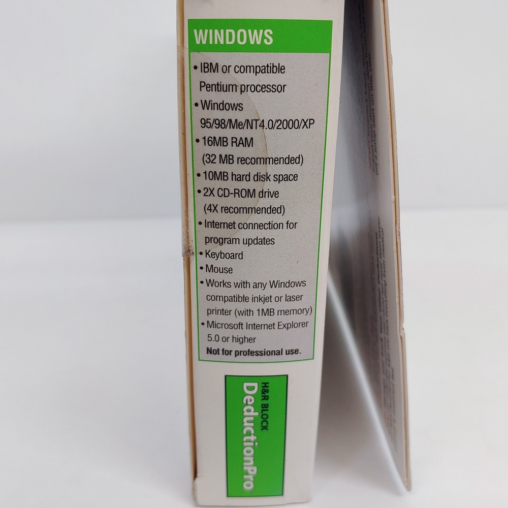 Vintage H&R Block Deduction Pro PC 2003 Software Program New