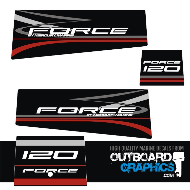 Mercury Force 120hp outboard engine decals/sticker kit - black