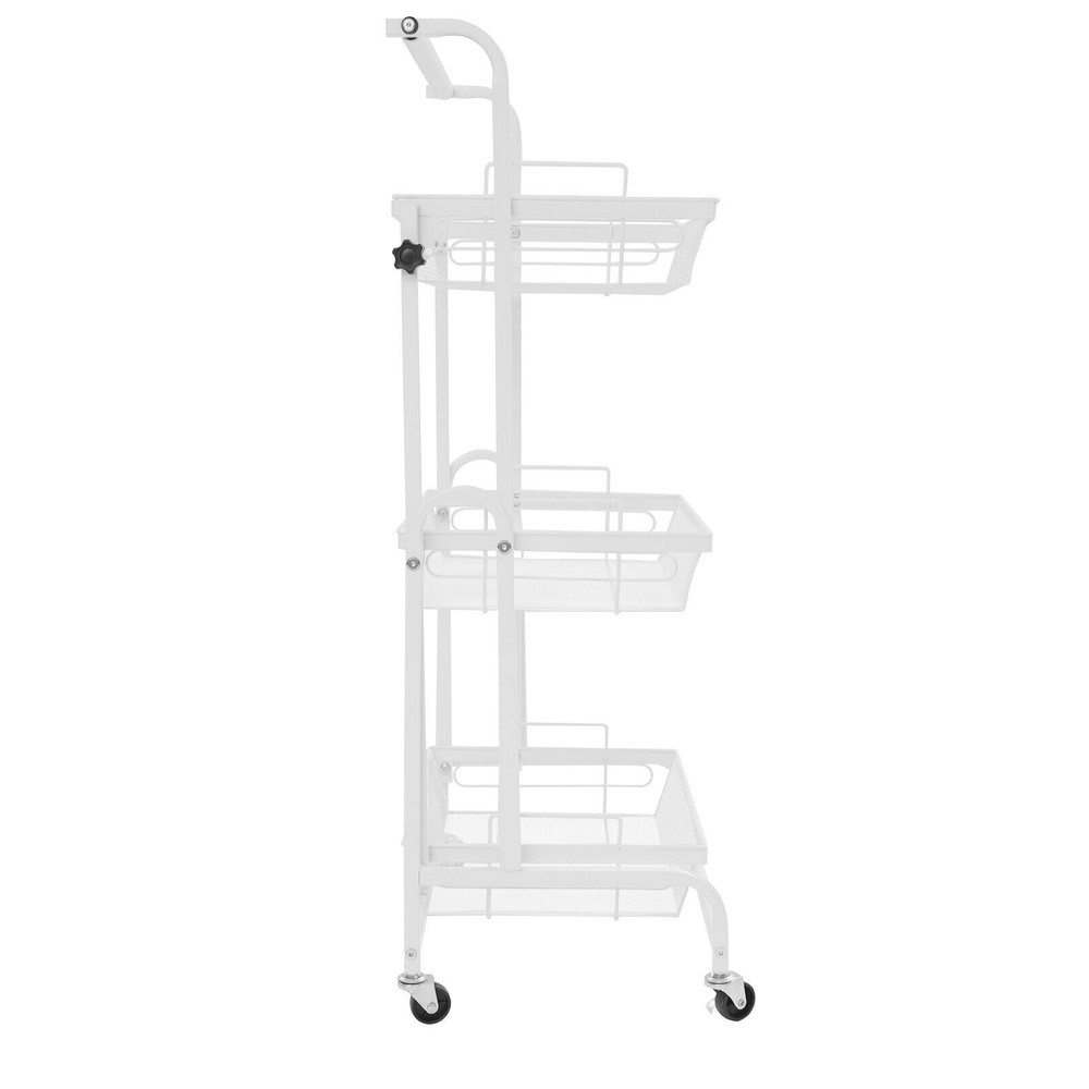 3-Tier Multi-Functional Storage Cart Metal Rolling Utility Cart White Adjustable