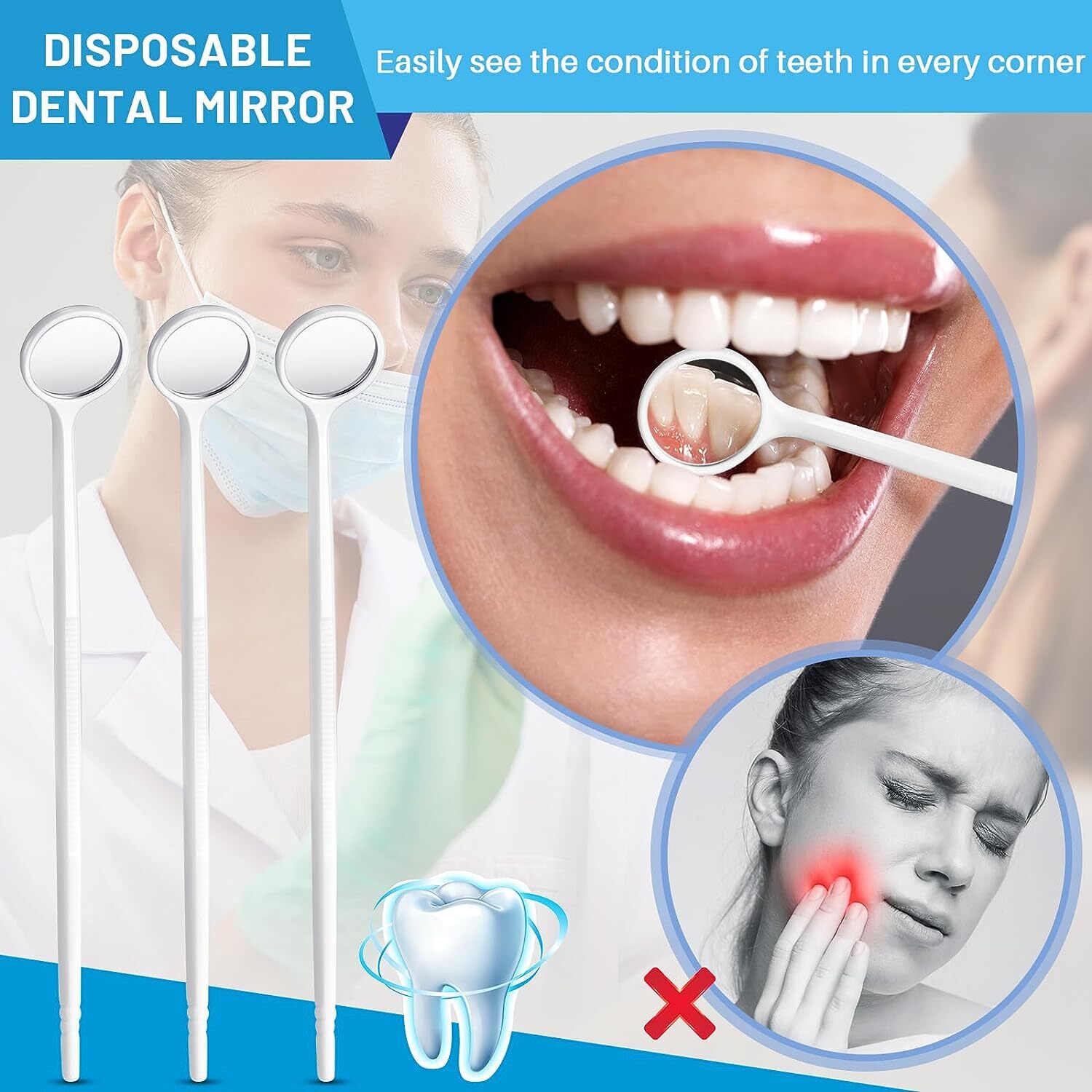 100pcs Disposable Dental Oral Exam Mouth Mirrors Anti Fog Teeth Exam Mirror