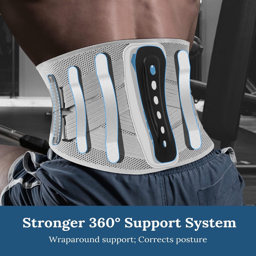 ITHW Adjustable 26° Ergonomic 3D Back Brace for Lower Pain Medium, Gray