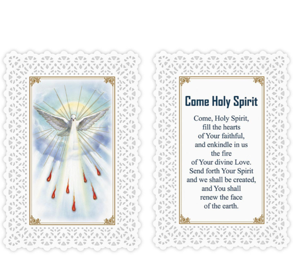 Plastic Lace Border "Come Holy Spirit" Holy Prayer Card Catholic