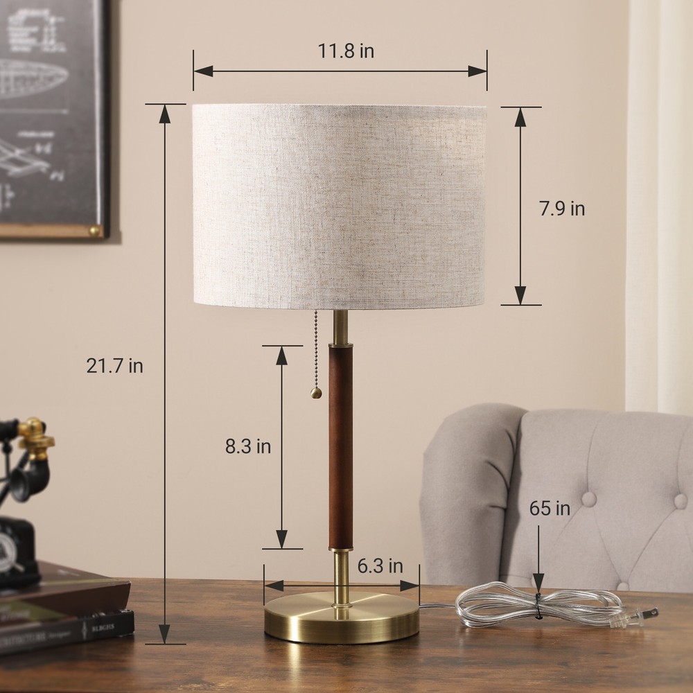 EDISHINE Modern Table Lamp Mid Century Nightstand Pull Chain Switch Bedside Lamp