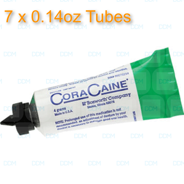 Cora-Caine Denture Analgesic Adhesive Ointment - Pack of 7 x 0.14oz Tubes