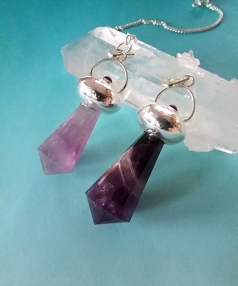AMETHYST DOWSING PENDULUM, AMETHYST PENDULUM With RUBY GARNET, UFO DESIGN