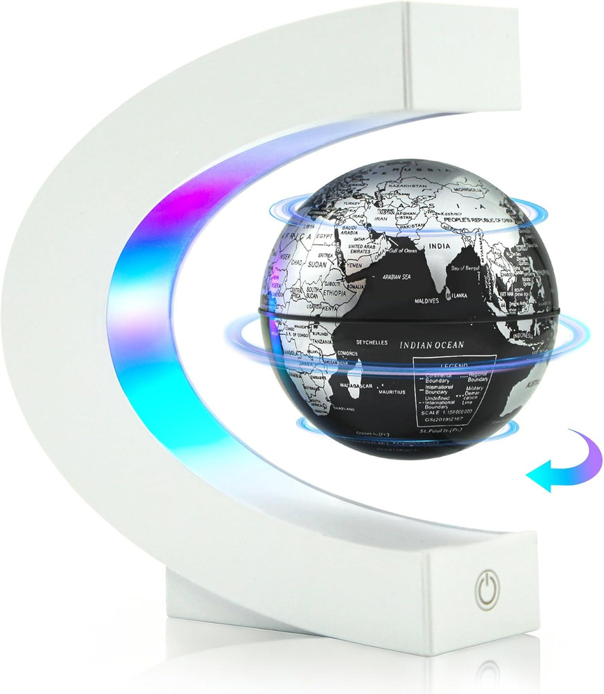 Magnetic Levitating Globe with LED Light, C Frame Floating World Globe Lamp, Coo