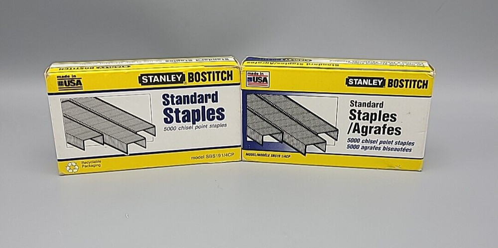 Staples 2 Boxes Stanley Bostitch SBS19 5000/box 1/4CP Chisel Point