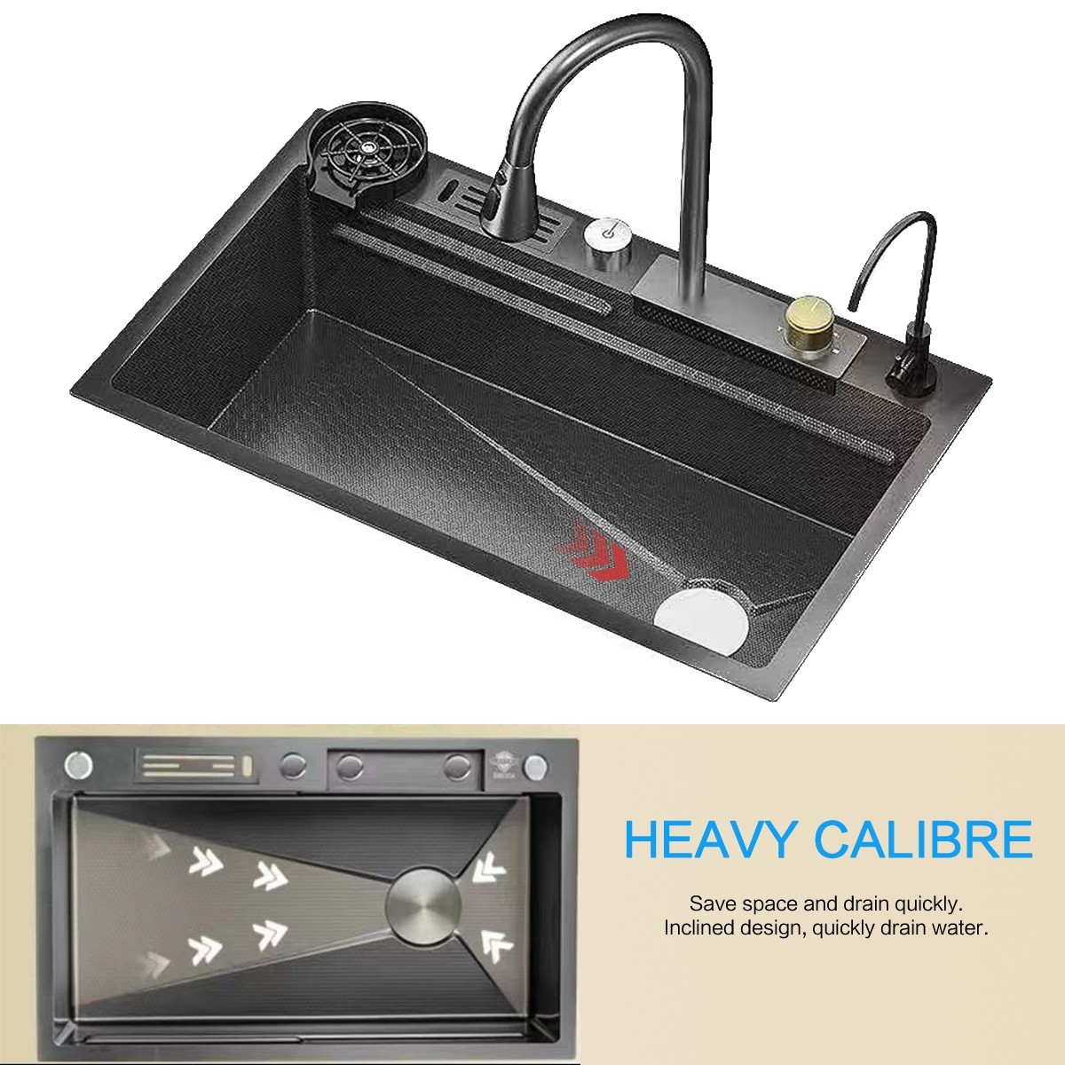 28x17 Flying Rain Stainless Steel Waterfall Kitchen Sink with Faucet Single Bowl