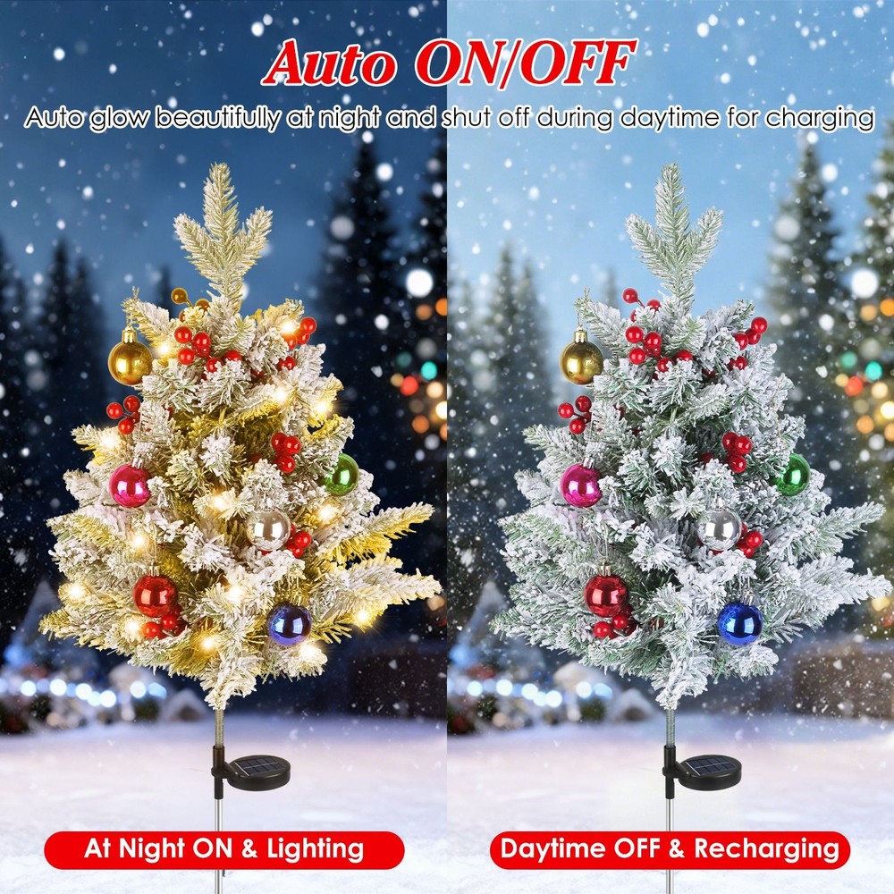 2Pack Solar Christmas Tree Lights Lighted Artificial Christmas Tree Outdoor Yard