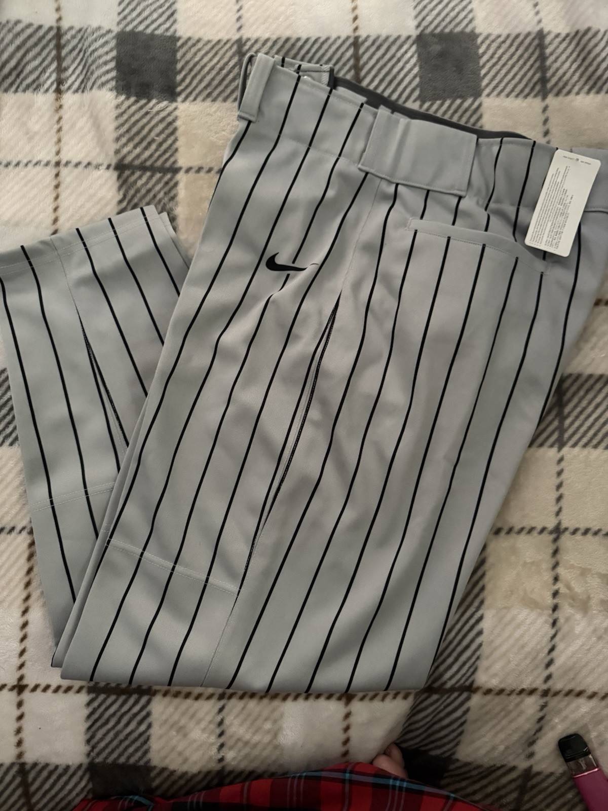 NWT Nike Gray With Black Pinstripe Baseball Pants Men's Large Reinforced Knee