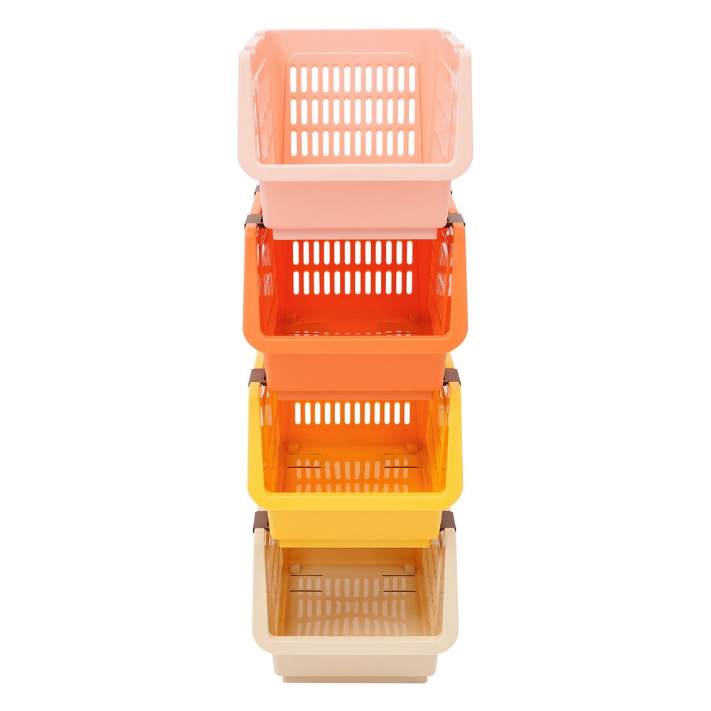 4PACK Household Plastic Storage Baskets, Small Pantry Organizer Bins Stackable