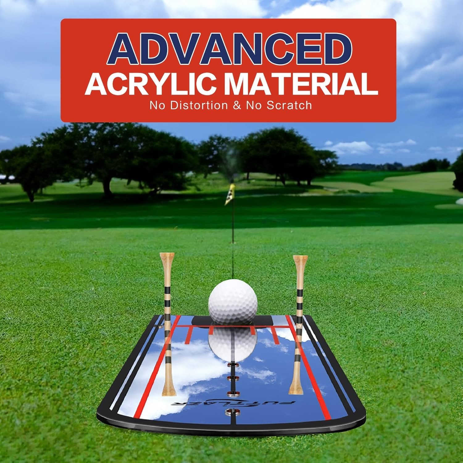 Putting Mirror Golf Training Aid with 6 Tees Portable Putter Practice Tool for M