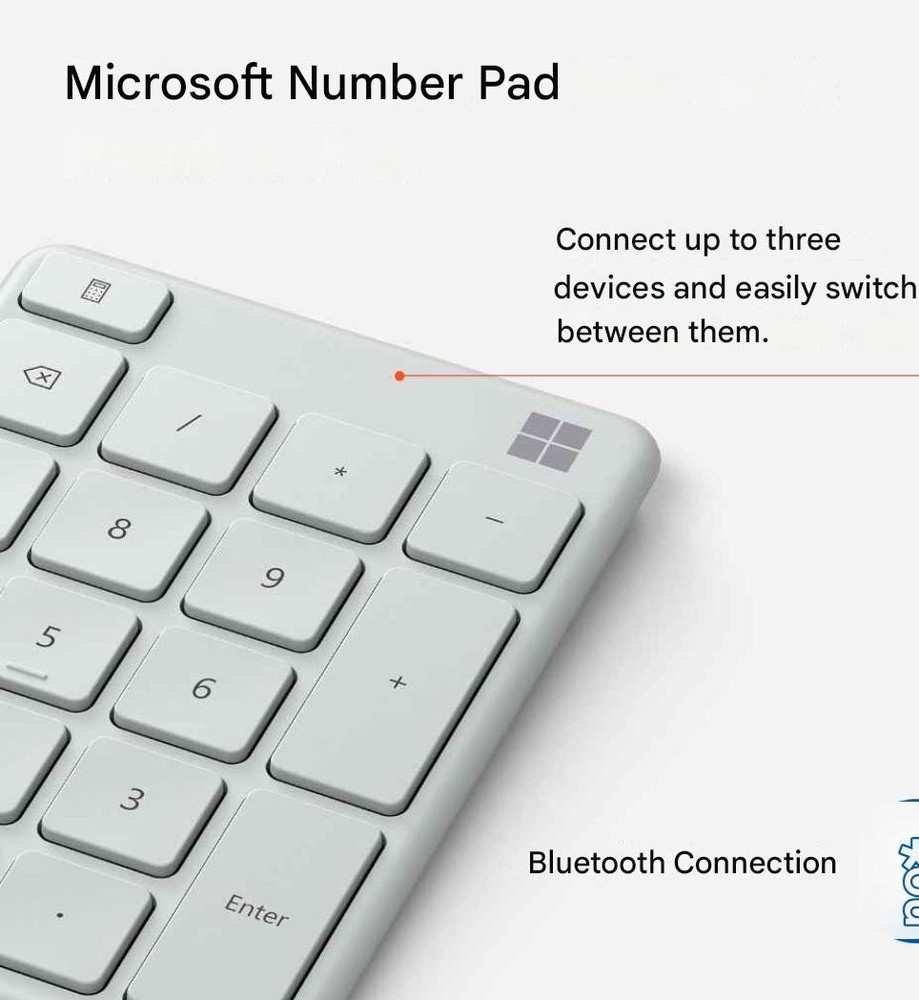 Microsoft Number Pad Wireless Bluetooth Standalone for Numeric Input - White