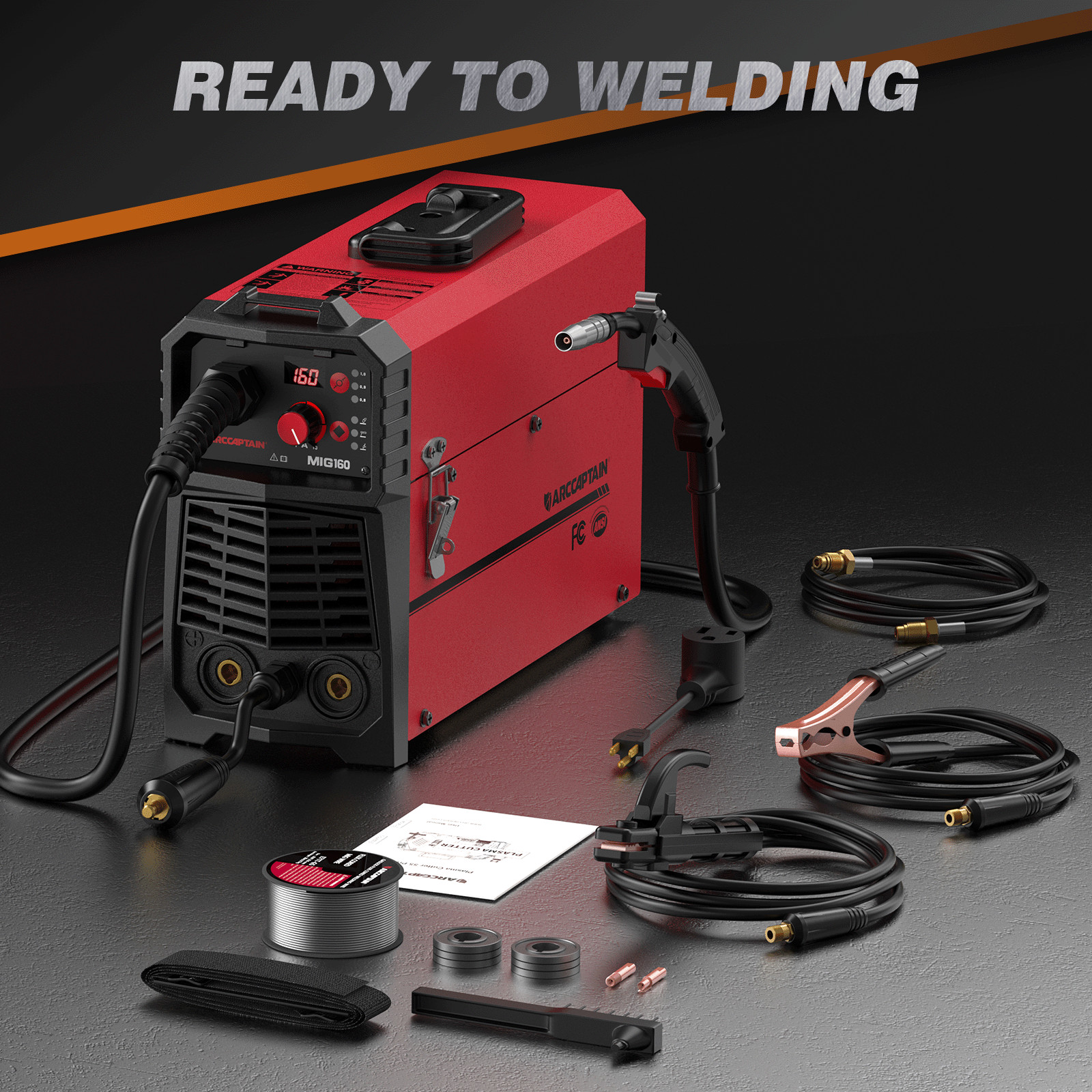ARCCAPTAIN 160A MIG Welder 4 in 1 Welding Machine Gas MIG, Gasless MIG Flux Core