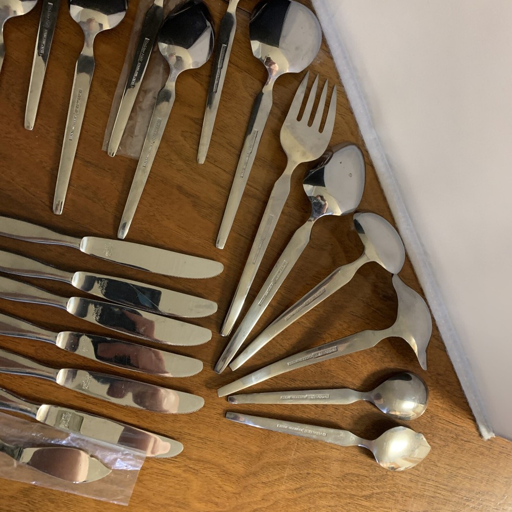 Haddon Hall MCM Modern Stainless Silverware Flatware 48pc Serving Pcs Japan