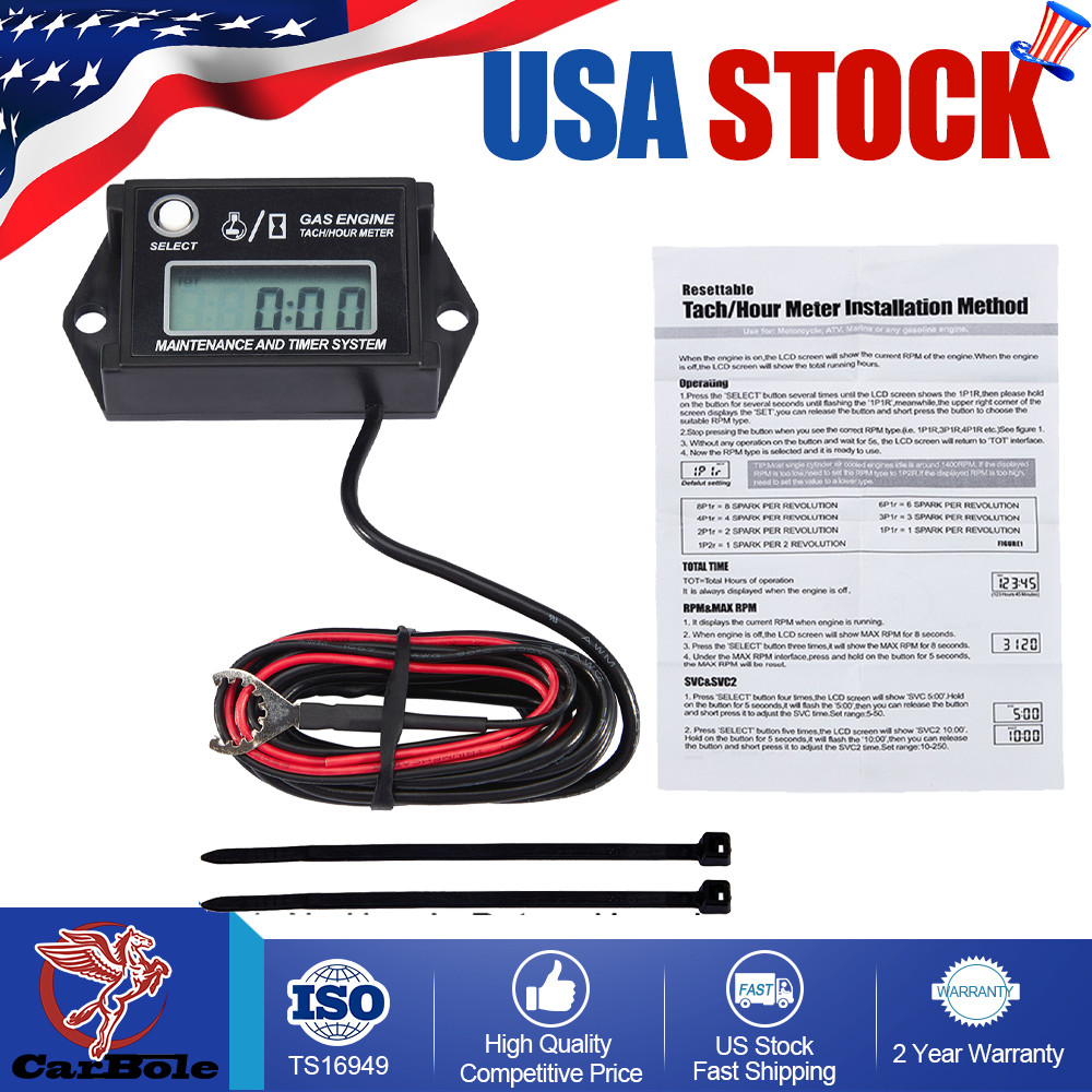 Digital Inductive Waterproof Tiny Tach Meter Small Engine Tachometer Hour Meter