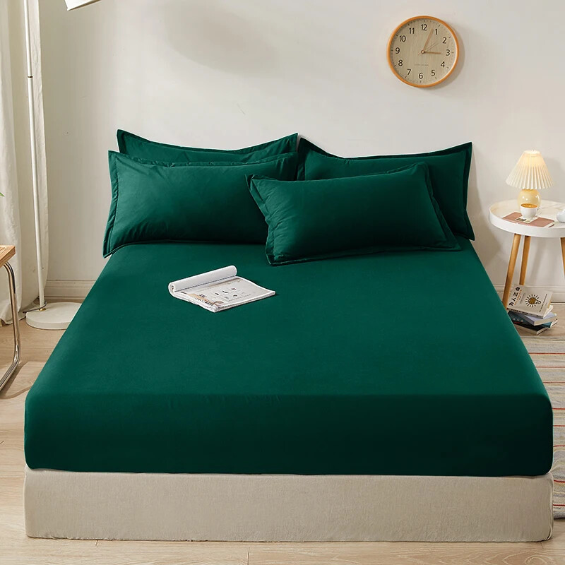 Fitted Bed Sheet With Elastic Band Solid Color Mattress Covers Protector Cotton