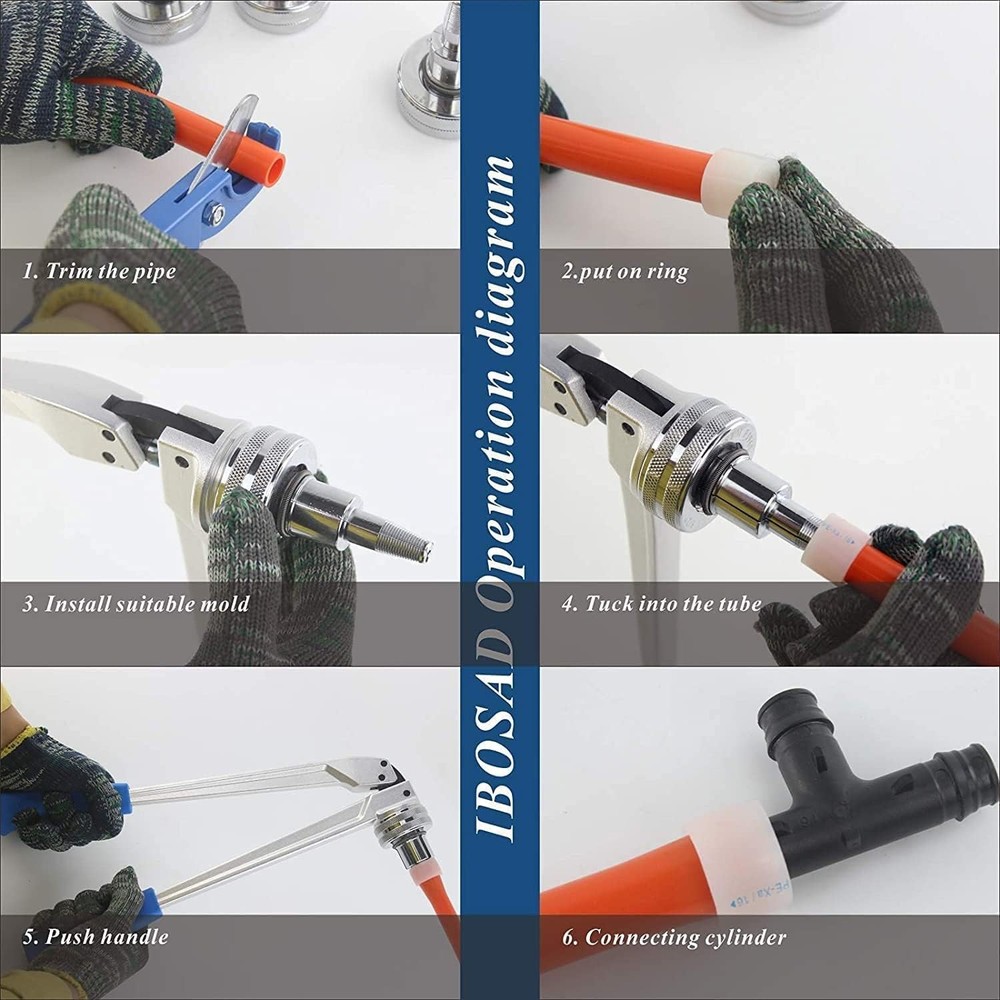 IBOSAD Manual PEX Pipe Expander Tool Kit with 5PCS be Chrome