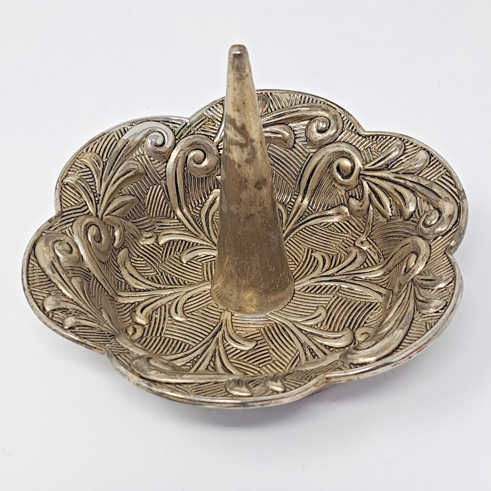 Godinger Silver Plated Ring Holder trinket dish 1992 petal scroll vintage