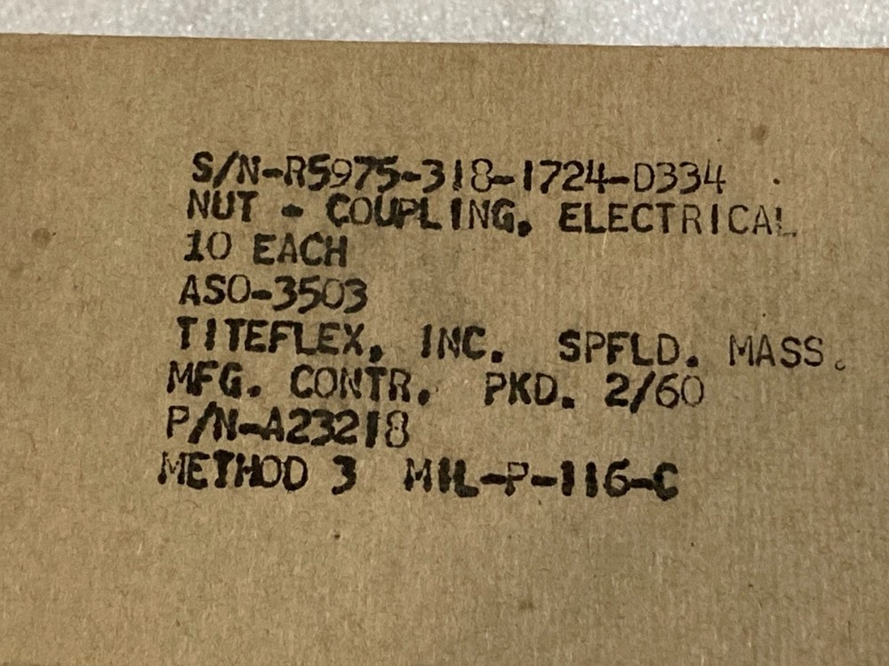 TiteFlex Electrical Coupling Nut 10 each P/N A23218 New