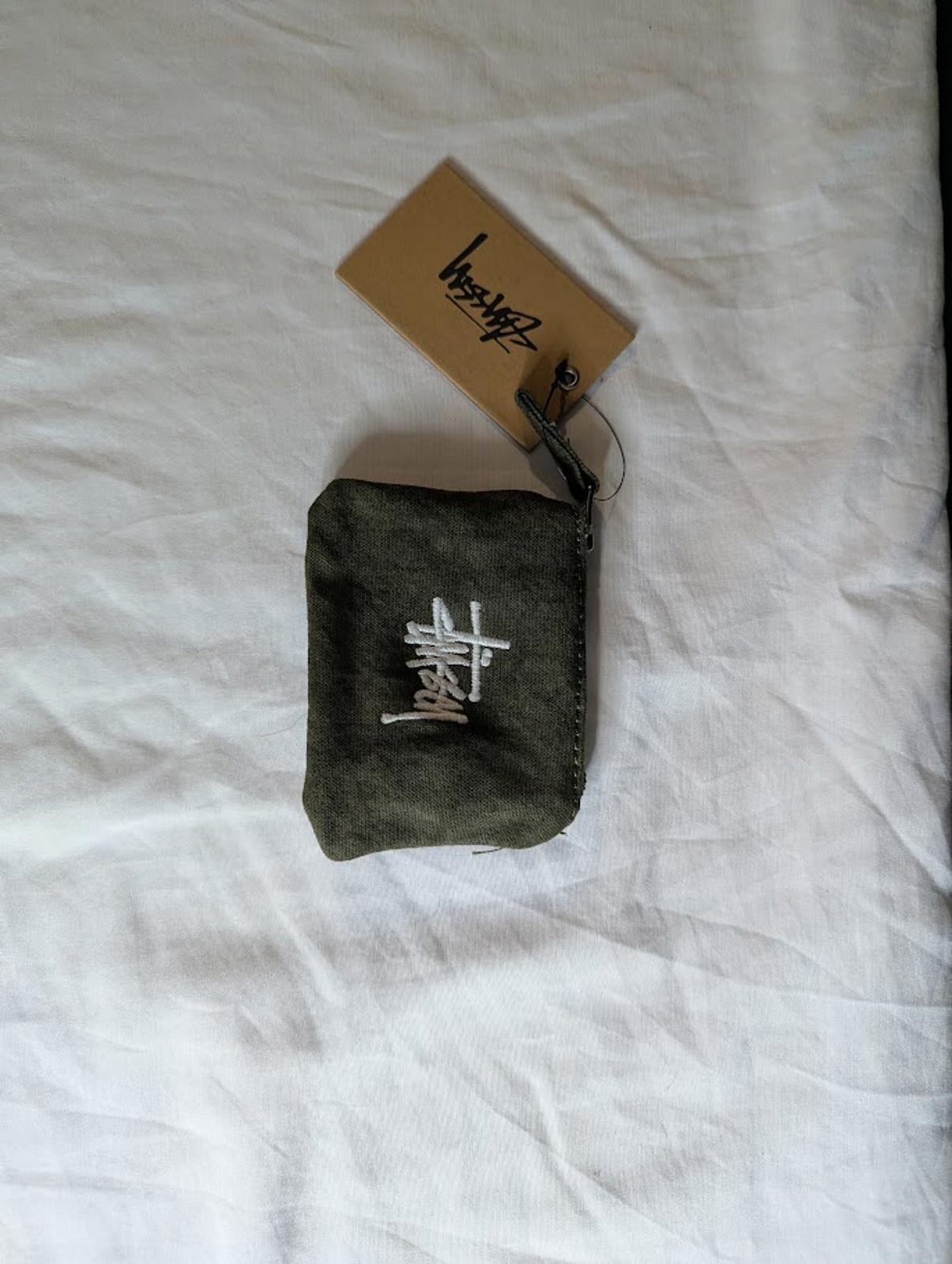 Stüssy Canvas Coin Pouch Wallet Olive Green Basic Stock Logo Embroidered NWT
