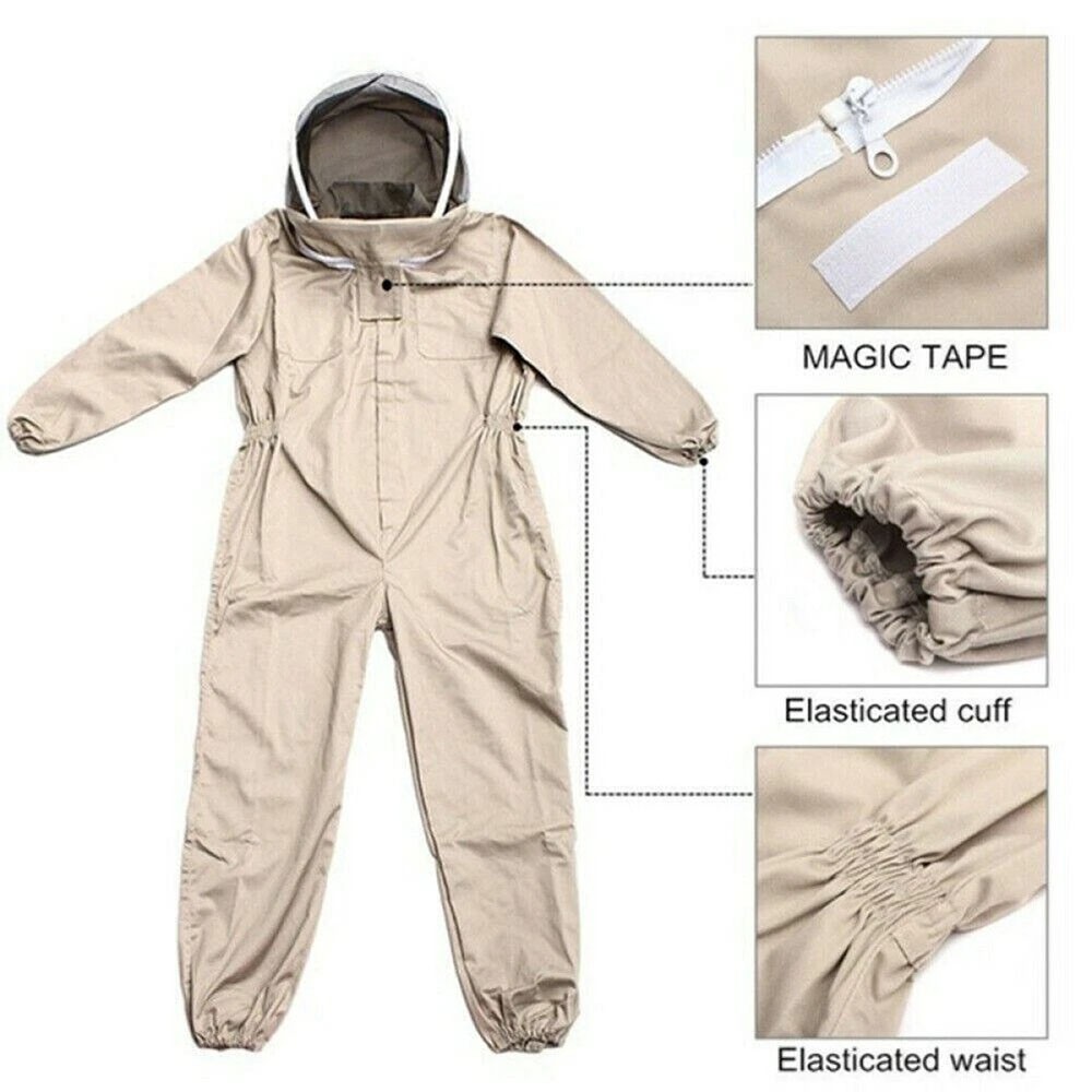 XXL Full Body Ventilated Beekeeping Suit with Veil Hood & Gloves Protective Bee