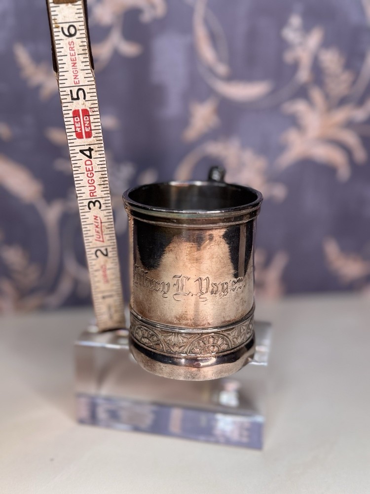 Vintage Estate Engraved Silver-Plated Tea Cup