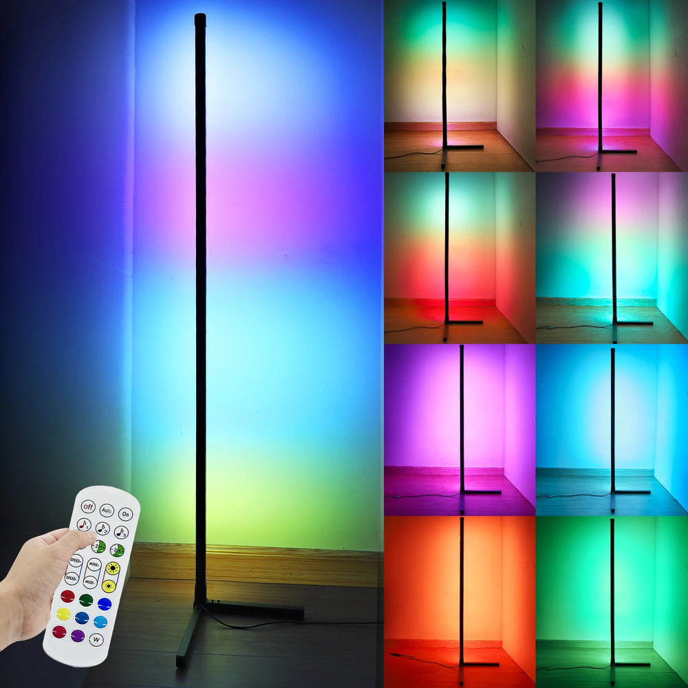 49" Modern Dimmable Timer Black Corner Floor Lamp